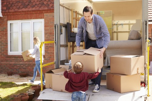 Professional moving service vehicles and teams ensuring smooth relocation